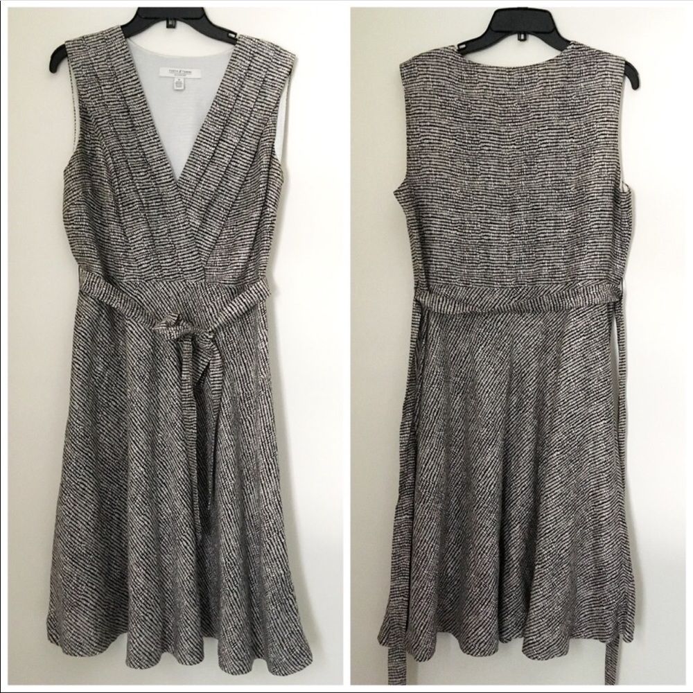 Forth & Towne B&W surplice faux wrap dress